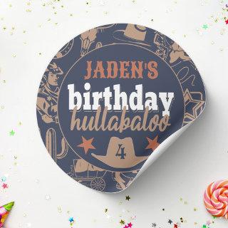 "Birthday Hullabaloo" Western Cowboy Party Classic Round Sticker