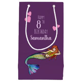 Birthday Mermaids with Blonde Hair on Dark Purple  Small Gift Bag