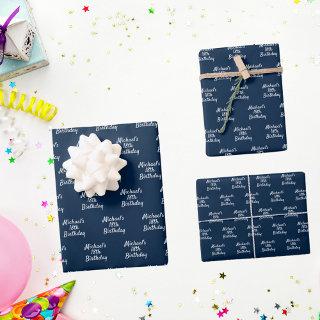 Birthday navy blue white name script  sheets