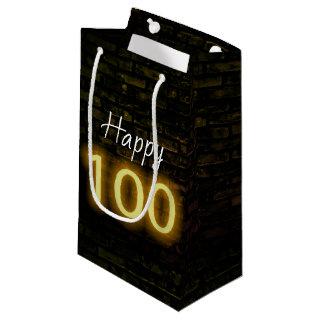 Birthday Neon 100 Sign on Brick  Small Gift Bag
