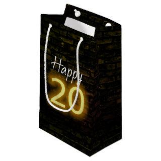 Birthday Neon 20 Sign on Brick     Small Gift Bag