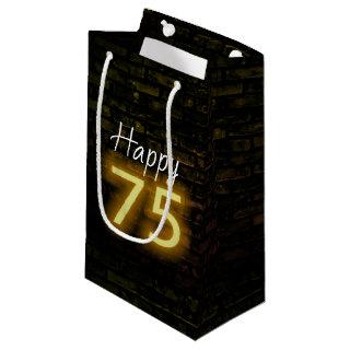 Birthday Neon 75 Sign on Brick  Small Gift Bag