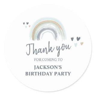 Birthday Party Blue Boho Rainbow Thank you  Classic Round Sticker