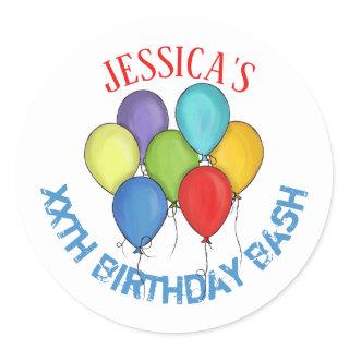 Birthday Party Celebration Watercolor Balloons  Classic Round Sticker
