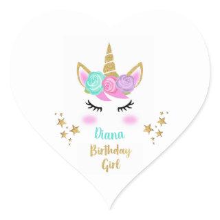 Birthday Party Girl Plate with Unicorn & Name Heart Sticker