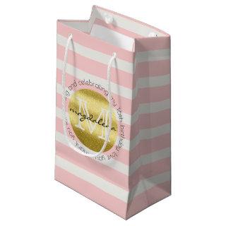 Birthday Party Monogram Gold Glitter Pink Stripes Small Gift Bag