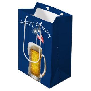 Birthday Patriotic Beer with Sparklers Medium Gift Bag