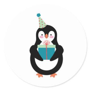 Birthday Penguin Classic Round Sticker