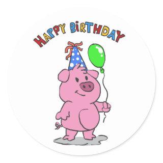 Birthday Pig cartoon | choose background color Classic Round Sticker