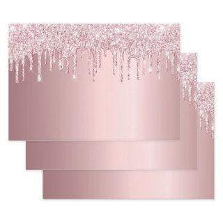 Birthday pink glitter drips sparkle dusty rose  sheets