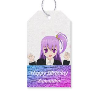 Birthday pink purple anime kawaii girl name gift tags