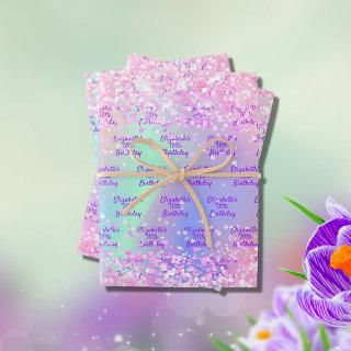 Birthday pink purple rainbow glitter monogram  sheets