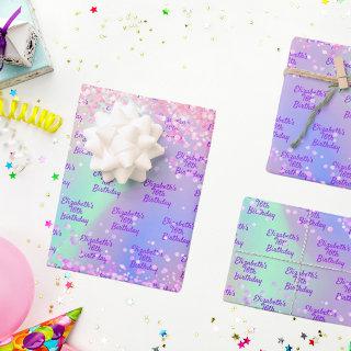 Birthday pink purple rainbow glitter monogram  sheets