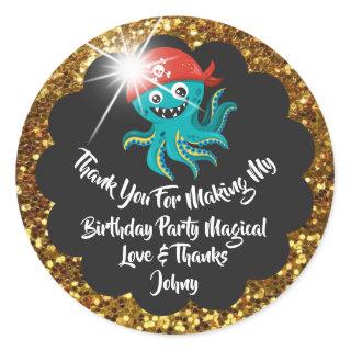 Birthday Pirate Favor Thank Red Black Glitter Gold Classic Round Sticker