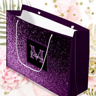 Birthday purple pink glitter glam monogrammed large gift bag