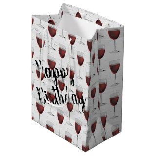 Birthday Red Wine On Whitewashed Wood Medium Gift Bag