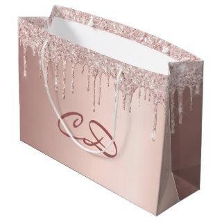 Birthday rose gold blush glitter monogram initials large gift bag
