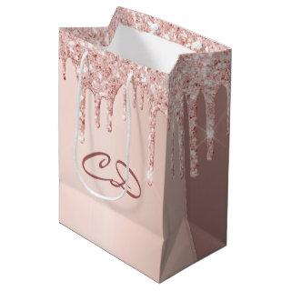 Birthday rose gold glitter pink monogram initials medium gift bag