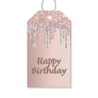 Birthday rose gold glitter pink silver balloon gift tags