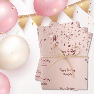 Birthday rose gold stars pink sparkle monogram  sheets