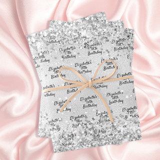 Birthday silver confetti sparkle name elegant  sheets