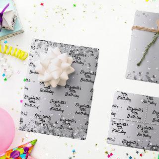 Birthday silver confetti sparkle name elegant  sheets