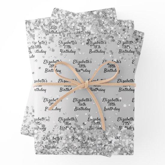 Birthday silver confetti sparkle name elegant  sheets