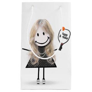 Birthday Stick Figure Girl with Pickleball  Small Gift Bag