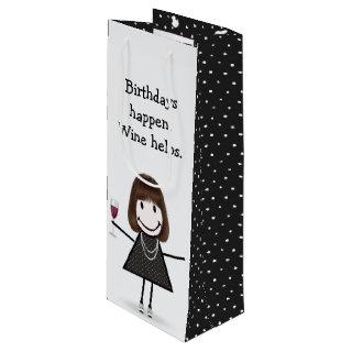 Birthday Stick Figure Girl with Red Wine Wine Gift Bag