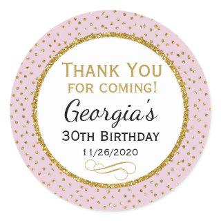 Birthday Stickers Pink Gold Thank You Favor Tags