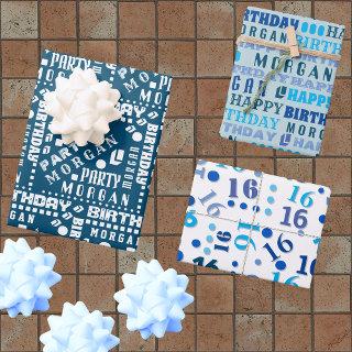 Birthday Typography Blue Any Age Add Kids Name  Sheets