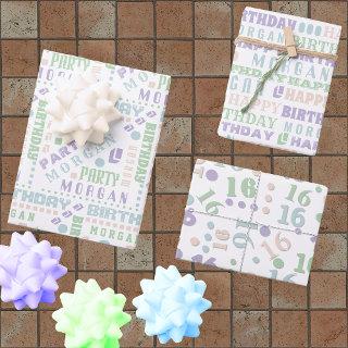 Birthday Typography Pastel Any Age Add Kids Name  Sheets