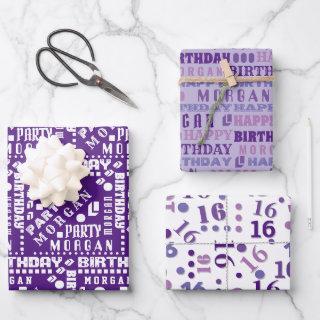 Birthday Typography Purple Any Age Add Kids Name  Sheets