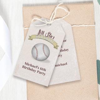 Birthday Vintage Whimsical Baseball All Star Party Gift Tags