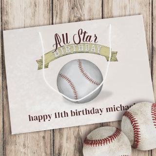 Birthday Vintage Whimsical Baseball All Star Party Large Gift Bag