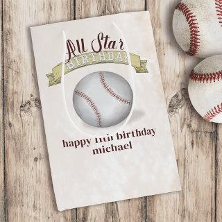Birthday Vintage Whimsical Baseball All Star Party Medium Gift Bag
