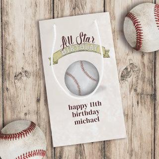 Birthday Vintage Whimsical Baseball All Star Party Small Gift Bag