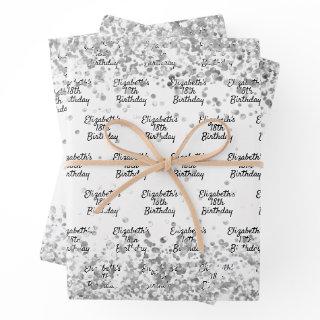 Birthday white silver confetti sparkle name  sheets