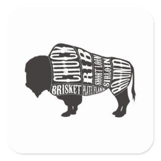 Bison Butcher Cut Pieces Of Meat Square Sticker