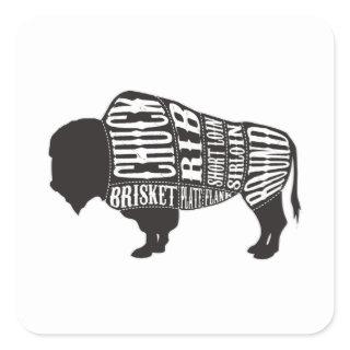 Bison Butcher Cut Pieces Of Meat Square Sticker