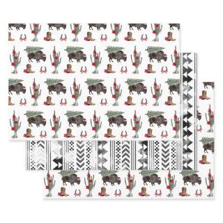 Bison Christmas Tree Ranch Western Geometric  Sheets