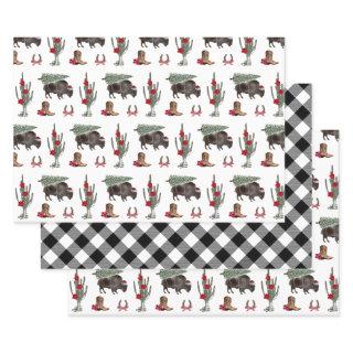 Bison Christmas Tree Ranch Western Plaid  Sheets