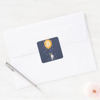 Bitcoin Astronaut to the moon - Btc Crypto Square Sticker