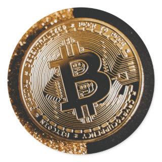 Bitcoin Cryptocurrency Chic Black Gold Glitter Classic Round Sticker