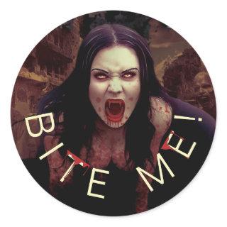 Bite Me! Vampire Halloween ID980 Classic Round Sticker