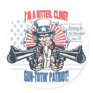 Bitter, Clingy Gun-Toting Patriot Uncle Sam Gear Classic Round Sticker