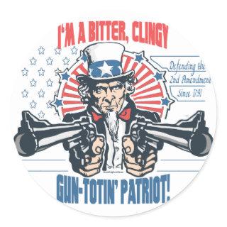 Bitter, Clingy Gun-Toting Patriot Uncle Sam Gear Classic Round Sticker