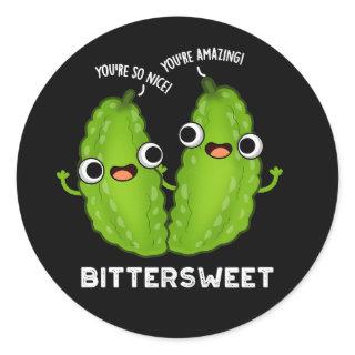 Bittersweet Funny Bitter Gourd Pun Dark BG Classic Round Sticker