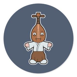 Biwa-bokuboku, the Lute-Headed Yokai Classic Round Sticker