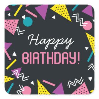 Black 80s Pattern Birthday Square Sticker